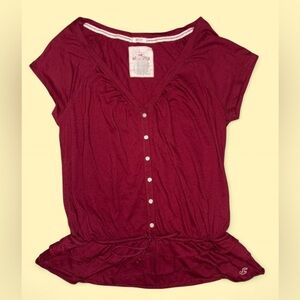 Vintage Hollister Red Button Front Peplum Top Size Large
